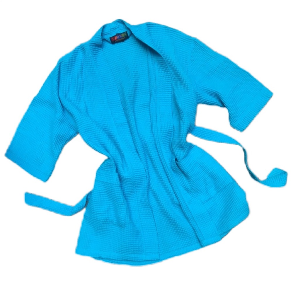TERRYTOWN LOUNGEWEAR Blue Quilted Waist Tie Robe